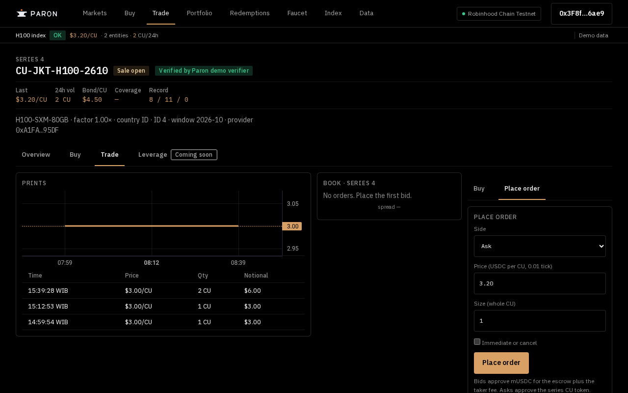 Place order ticket on the Trade tab